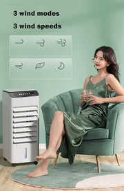 3-in-1 Bladeless Tower Fan with 4L Water Tank & Ice Crystal Packs — 3 Speeds, 3 Wind Modes, 7-Hour Timer, Remote Control, Wheels