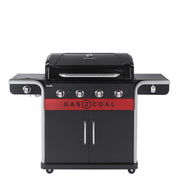 Hybrid Gas & Charcoal BBQ Grill with Cast Iron Grates & Temperature Gauge