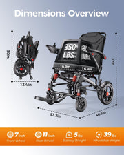 Ultra Lightweight Foldable Electric Wheelchair for Adults, 25 Mile Range, Portable All-Terrain Power Chair with 360° Joystick