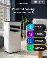 7,000 BTU 4-in-1 Portable Air Conditioner — Cooling, Dehumidifier, Fan & Sleep Mode, 24hr Timer, Remote Control, Dual Window Kit