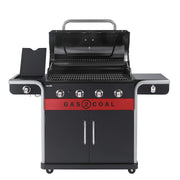 Hybrid Gas & Charcoal BBQ Grill with Cast Iron Grates & Temperature Gauge