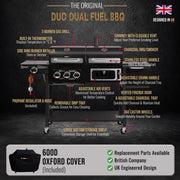 Hybrid Gas & Charcoal BBQ Grill with Smoker, Side Burner & Protective Cover