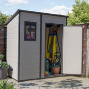 Keter Manor Outdoor Pent Single Door Garden Storage Shed 6 x 4ft Beige Brown Wood Effect