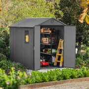6 x 8 ft Outdoor Garden Storage Shed with Double Doors, Window & Heavy-Duty Floor Panel